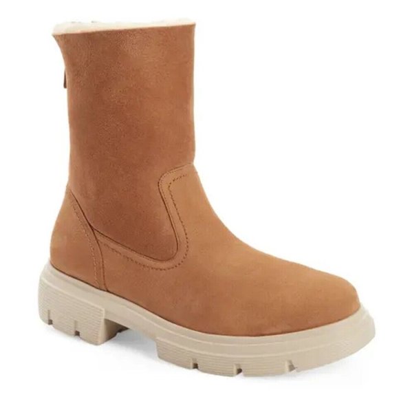 NWT $530 PAUL GREEN Palmer Shearling Lined Lug Boot CAMEL 6 AU 8.5 US (TC36)